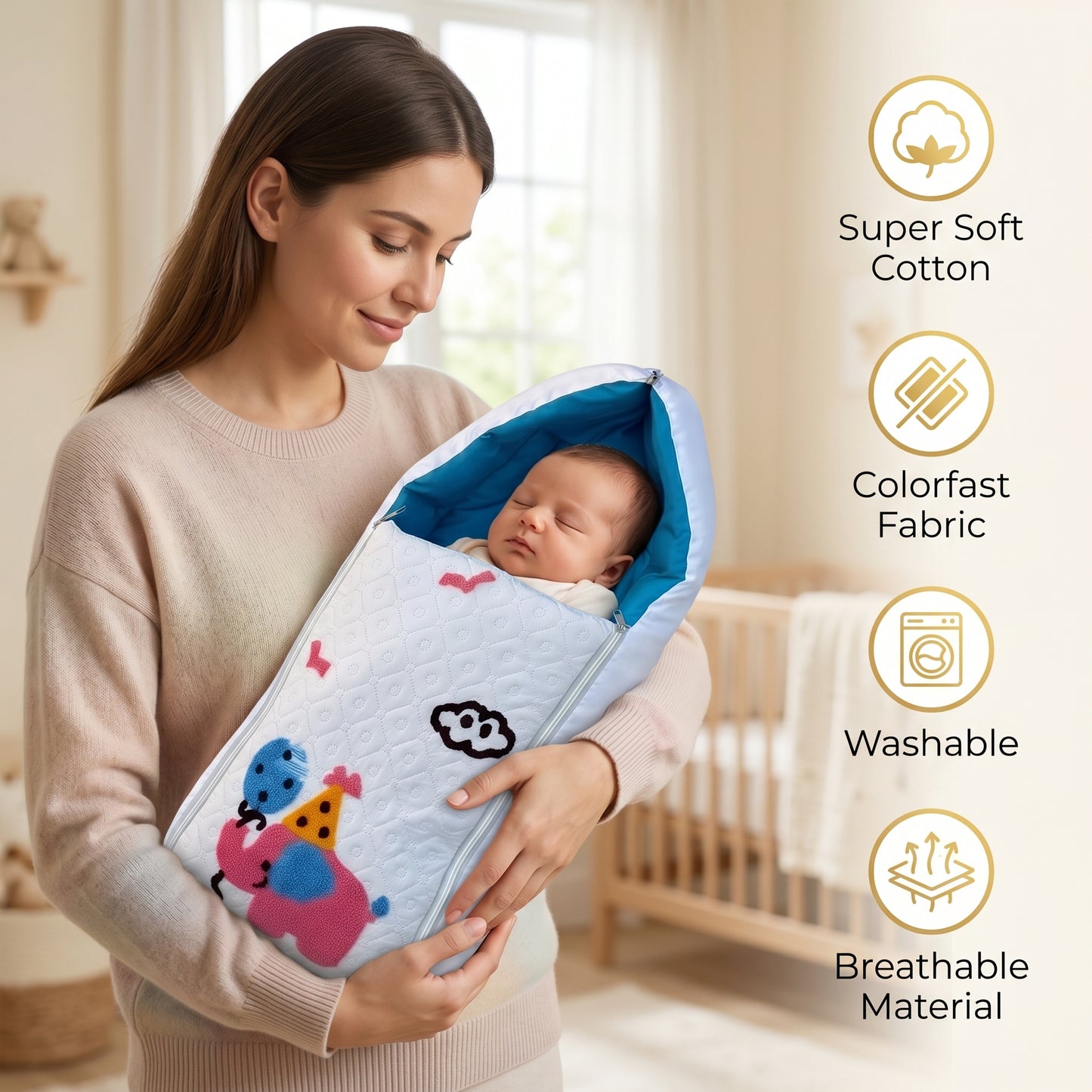 MONIMINI COMPLETE 7 PIECE UNN WORK BEDDING SET ESSENTIALS COMBO FOR BABY 0-6 MONTHS