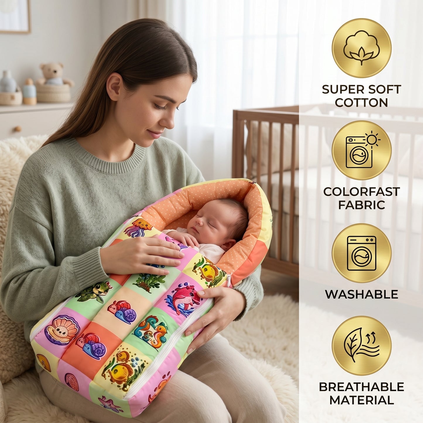 MONIMINI COMPLETE 7 PIECE DIGITAL PRINT BEDDING SET ESSENTIALS COMBO FOR BABY 0-6 MONTHS