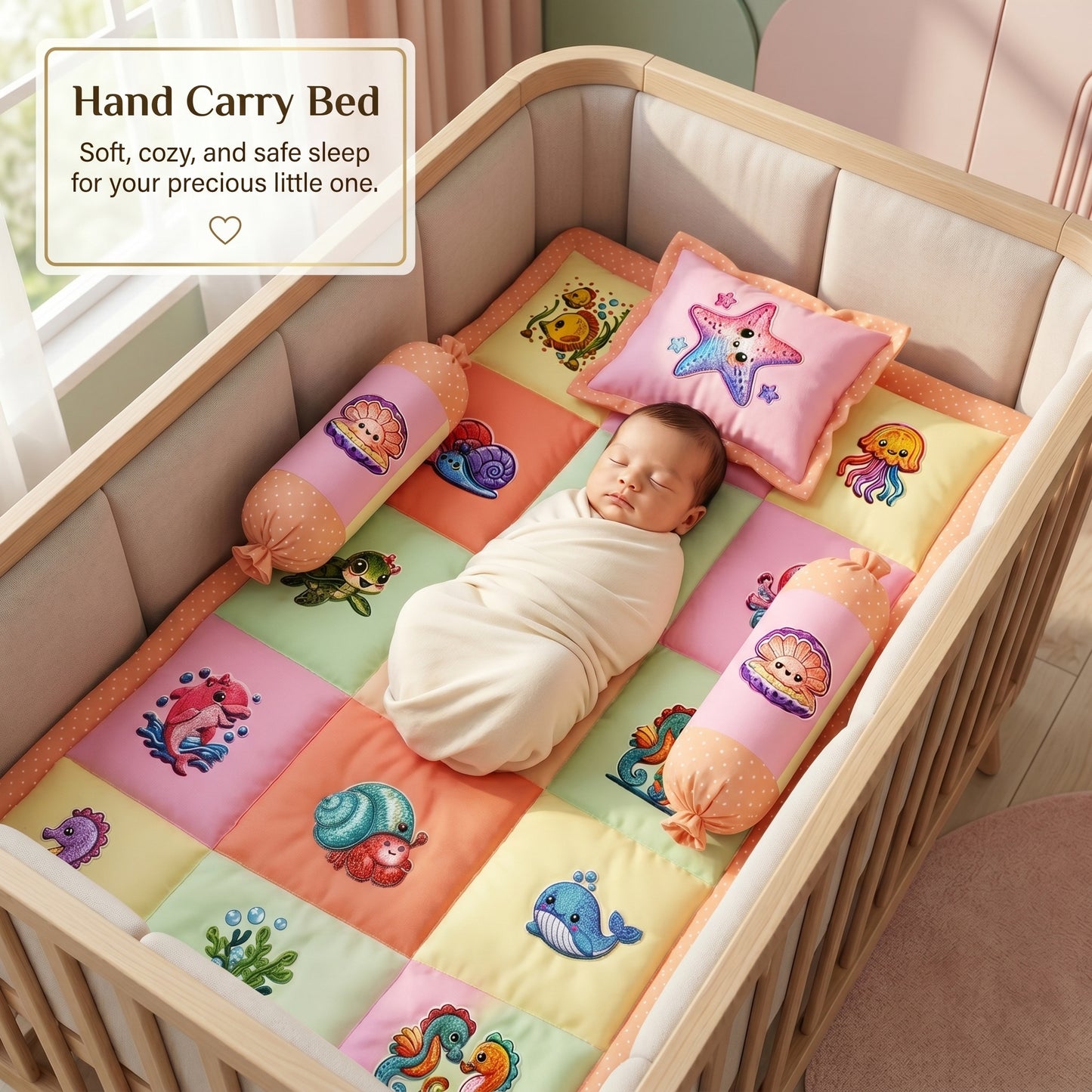 MONIMINI COMPLETE 7 PIECE DIGITAL PRINT BEDDING SET ESSENTIALS COMBO FOR BABY 0-6 MONTHS