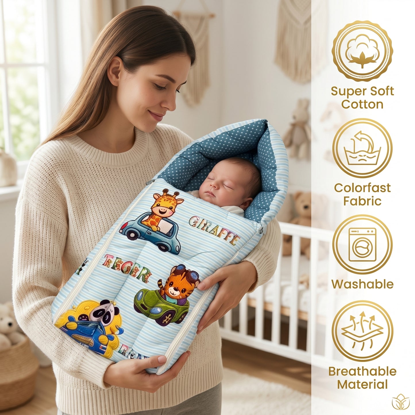 MONIMINI LUXURY DIGITAL PRINT BABY BEDDING COMBO SET FOR NEWBORNS 7-PIECE COTTON BABY CARE ESSENTIALS