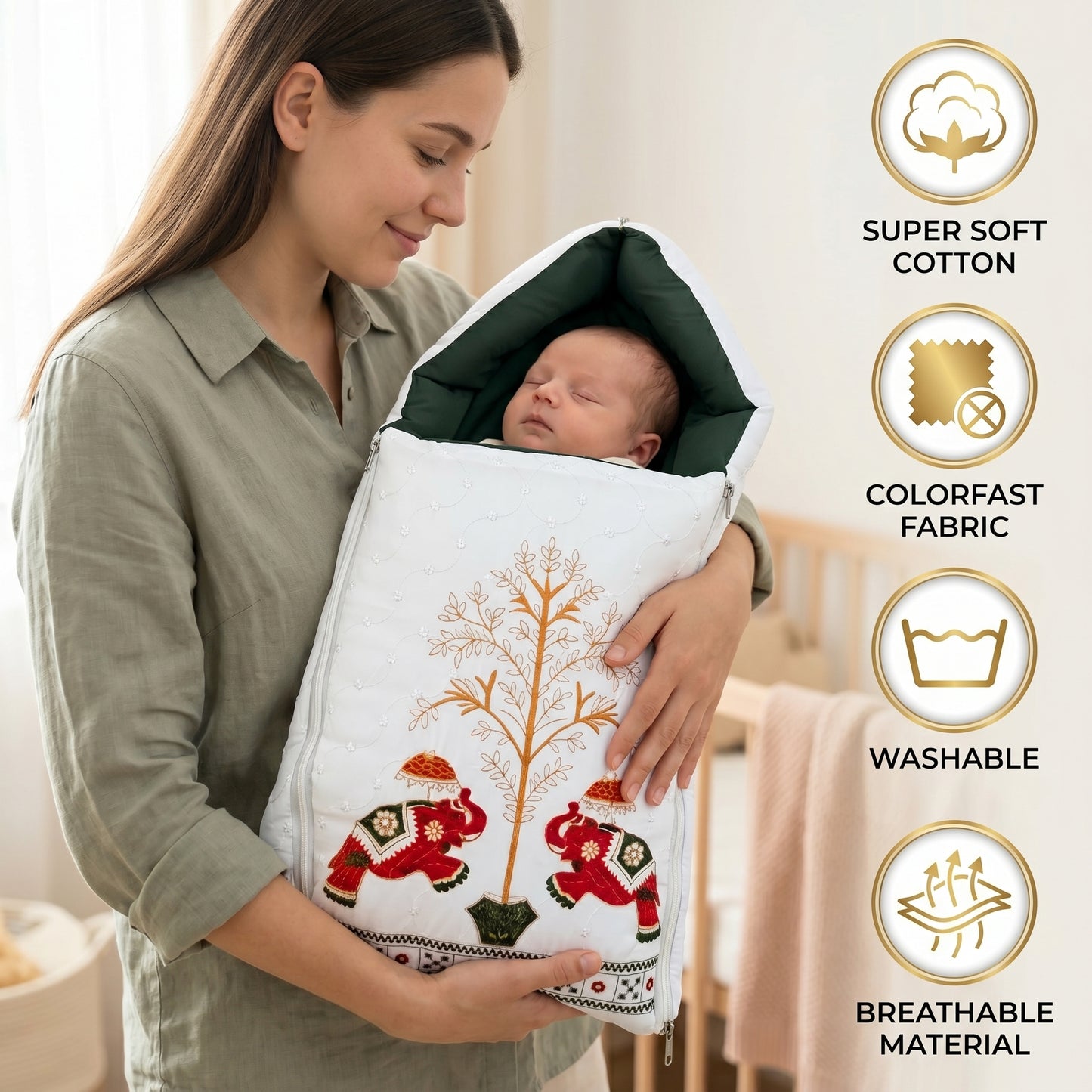 MONIMINI COMPLETE 7 PIECE EMBROIDERY BEDDING SET ESSENTIALS COMBO FOR BABY 0-6 MONTHS