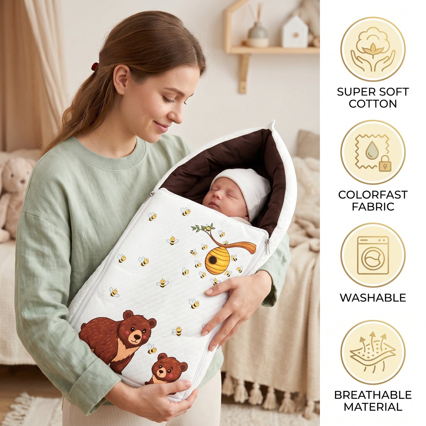 MONIMINI COMPLETE 7 PIECE DTF PRINT BEDDING SET ESSENTIALS COMBO FOR BABY 0-6 MONTHS