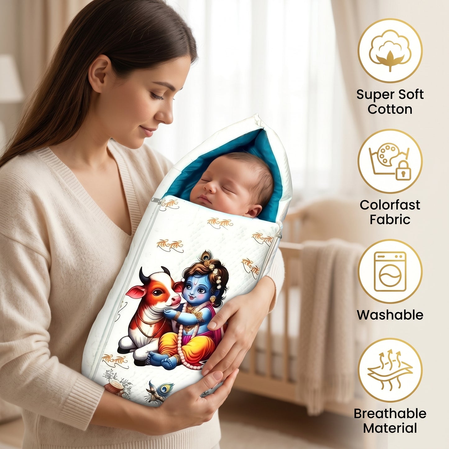 MONIMINI LUXURY DTF PRINT BABY BEDDING COMBO SET FOR NEWBORNS 7-PIECE COTTON BABY CARE ESSENTIALS