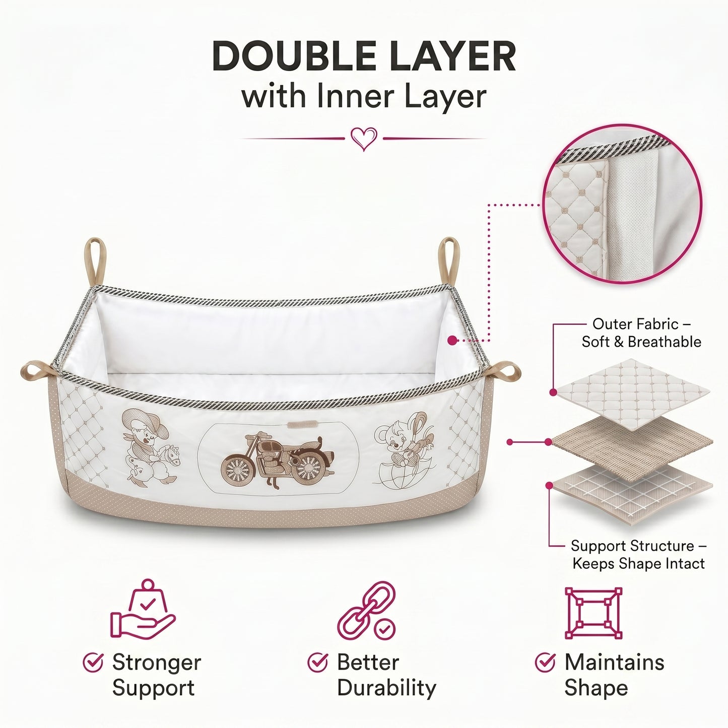 MONIMINI PREMIUM BABY CRADLE EMBROIDERY COVER | SOFT COTTON CRADLE BEDDING FOR NEWBORNS