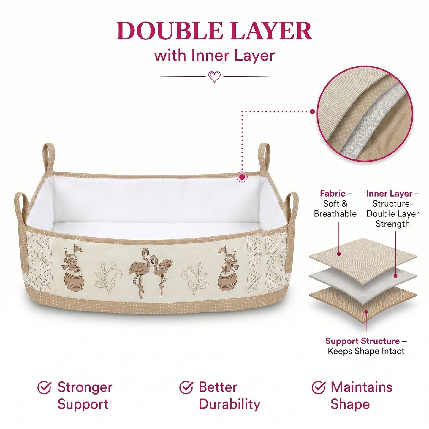 MONIMINI EMBROIDERY CRADLE COVER FOR NEWBORNS | SOFT COTTON BABY CRADLE BED SHEET | WASHABLE & COMFORTABLE