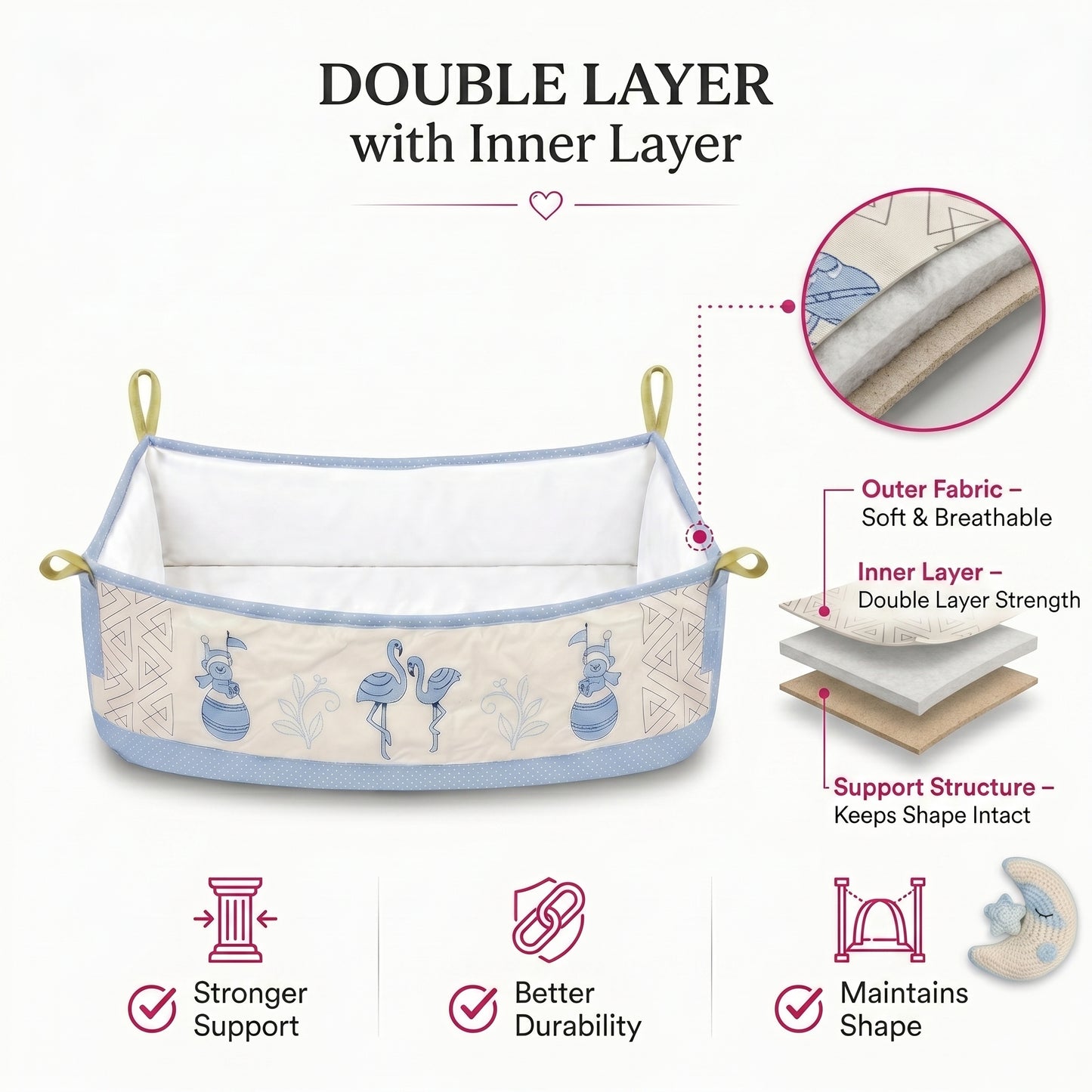 MONIMINI PREMIUM BABY CRADLE EMBROIDERY COVER | SOFT COTTON CRADLE BEDDING FOR NEWBORNS