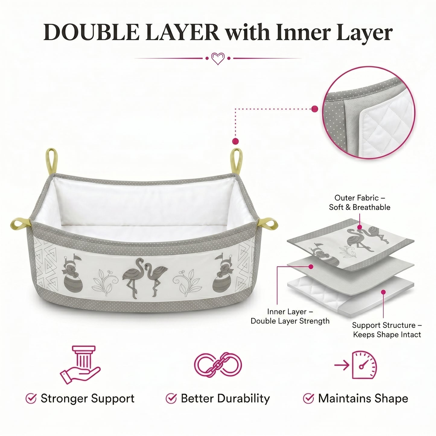 MONIMINI EMBROIDERY CRADLE COVER FOR NEWBORNS | SOFT COTTON BABY CRADLE BED SHEET | WASHABLE & COMFORTABLE