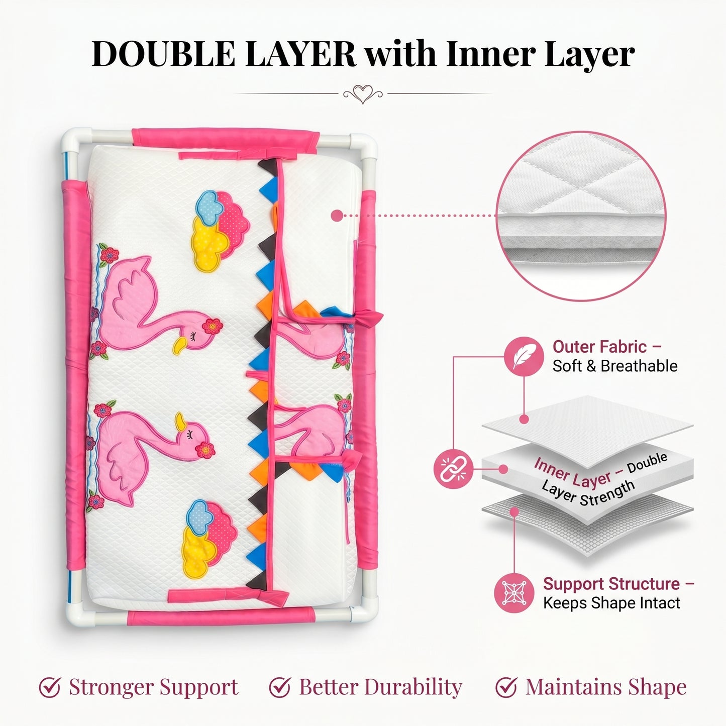 MONIMINI BABY CRADLE PIPE COVER WITH PATCH WORK DESIGN  | SOFT, BREATHABLE & SKIN-FRIENDLY