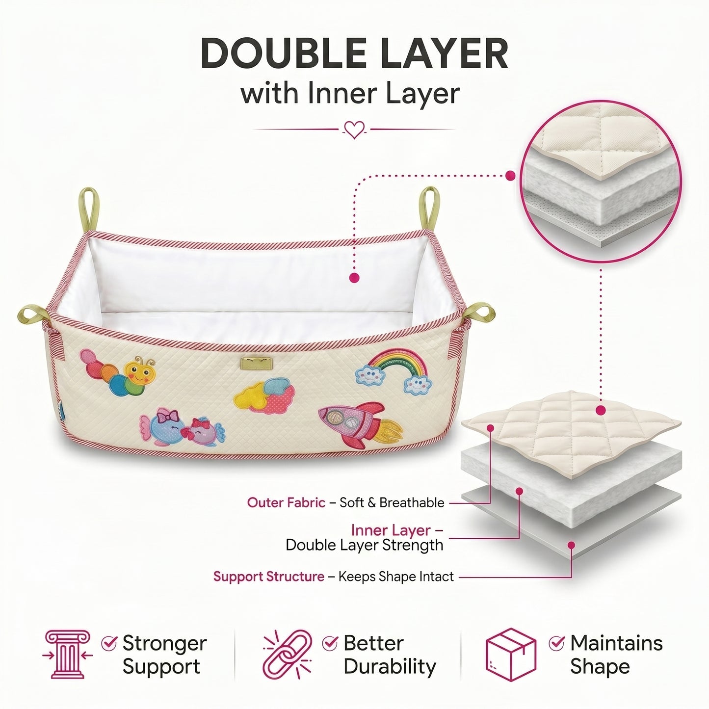MONIMINI PATCH WORK PIPE CRADLE COVER FOR NEWBORNS | SOFT COTTON BABY CRADLE BEDDING | WASHABLE & COMFORTABLE