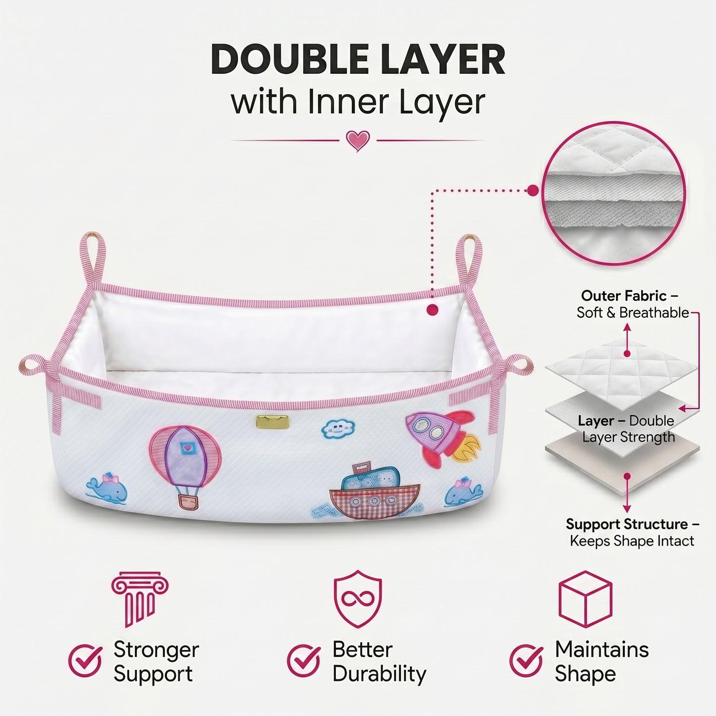 MONIMINI BABY CRADLE PIPE COVER WITH PATCH WORK DESIGN  | SOFT, BREATHABLE & SKIN-FRIENDLY