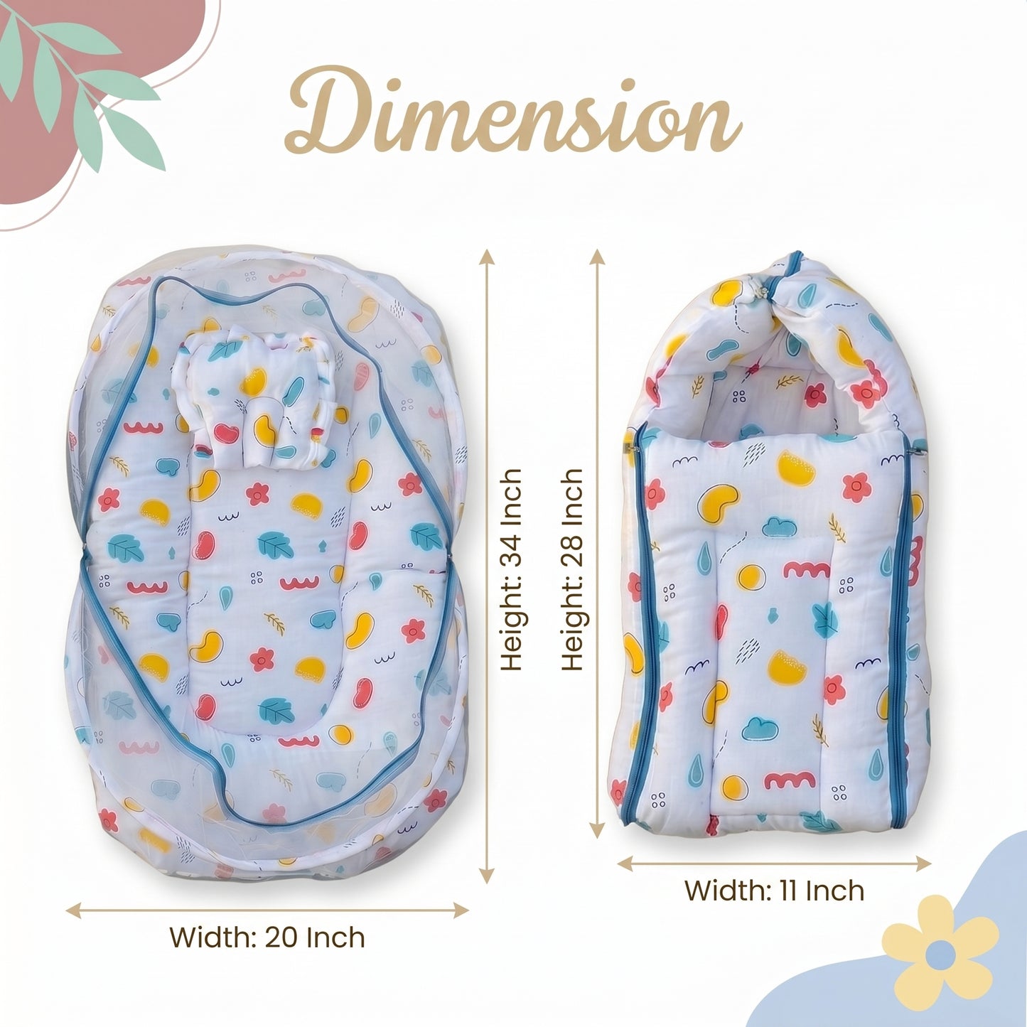 MONIMINI MUSLIN COMBO FOR NEWBORNS | BABY SLEEPING BAG & MOSQUITO NET BED | SOFT COTTON BABY CARE ESSENTIALS