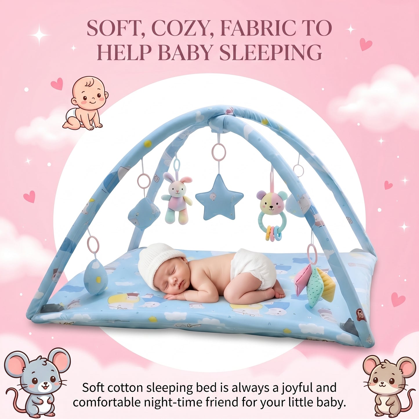 MONIMINI 3-IN-1 BABY PLAY GYM WITH MOSQUITO NET | FOLDABLE ACTIVITY MAT, HANGING TOYS & SAFE PLAY TENT FOR NEWBORNS