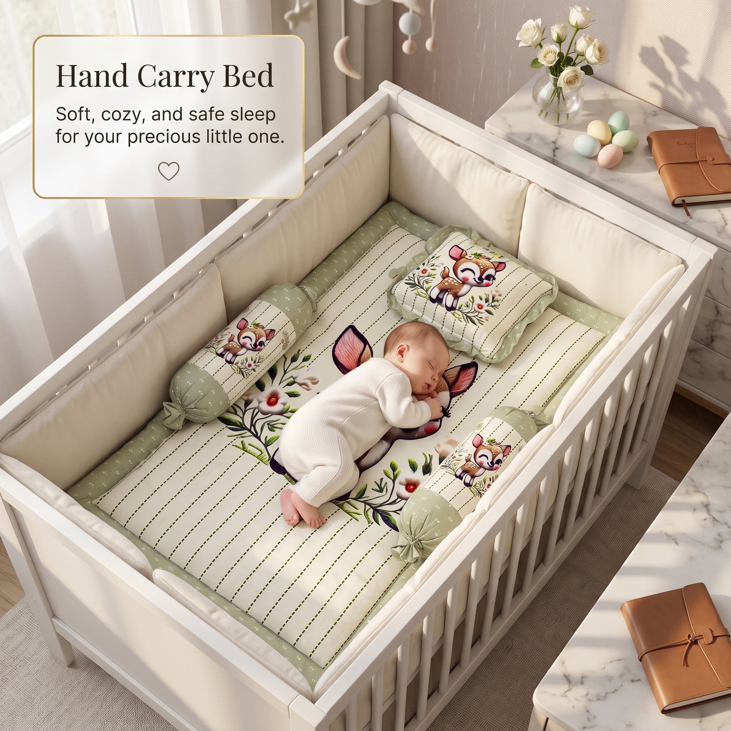 MONIMINI LUXURY DIGITAL PRINT BABY BEDDING SET | COMPLETE NEWBORN SLEEP & CARE COMBO