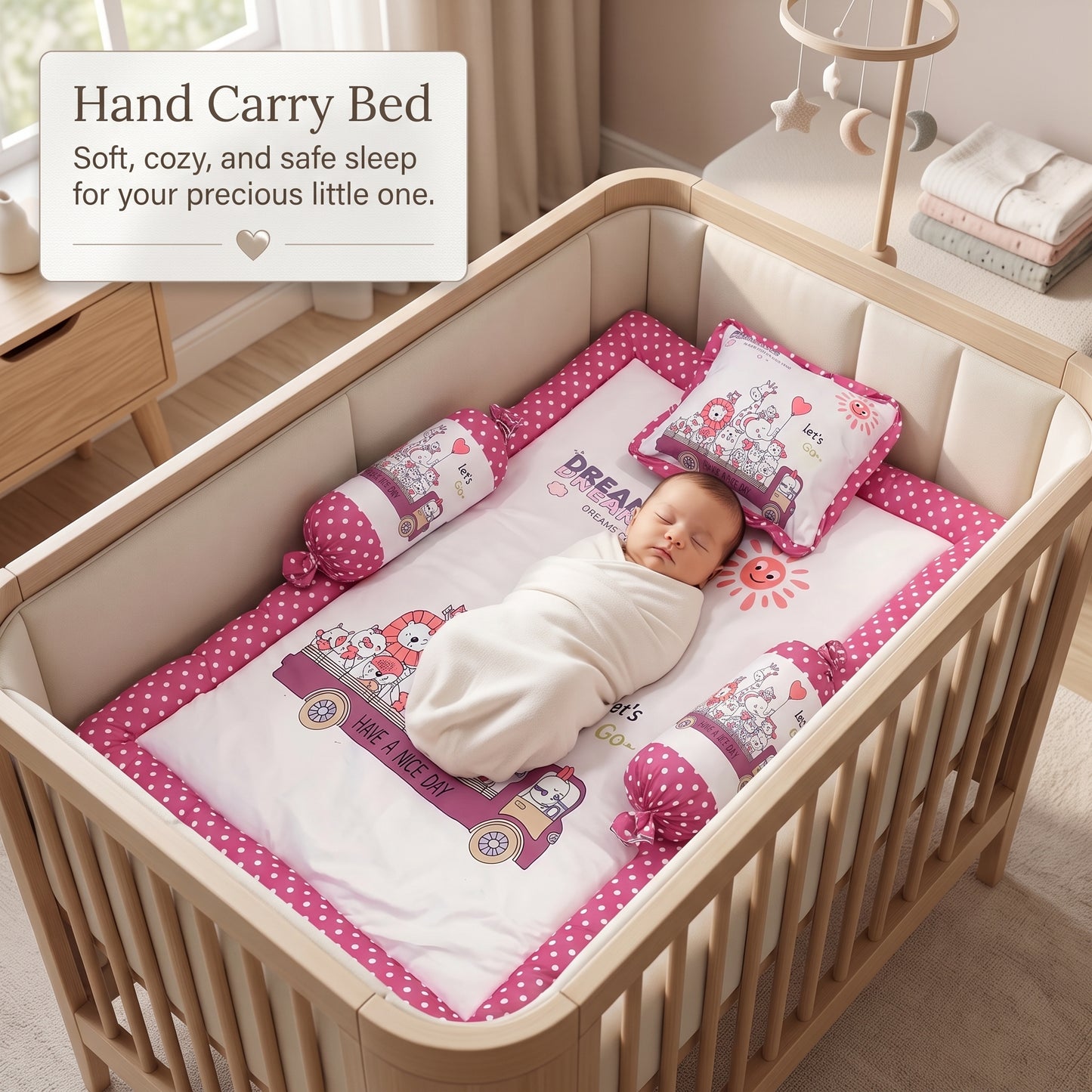 MONIMINI PREMIUM BABY BEDDING SET | DIGITAL PRINT MATTRESS, MOSQUITO NET SLEEPING BAG & BABY ESSENTIALS