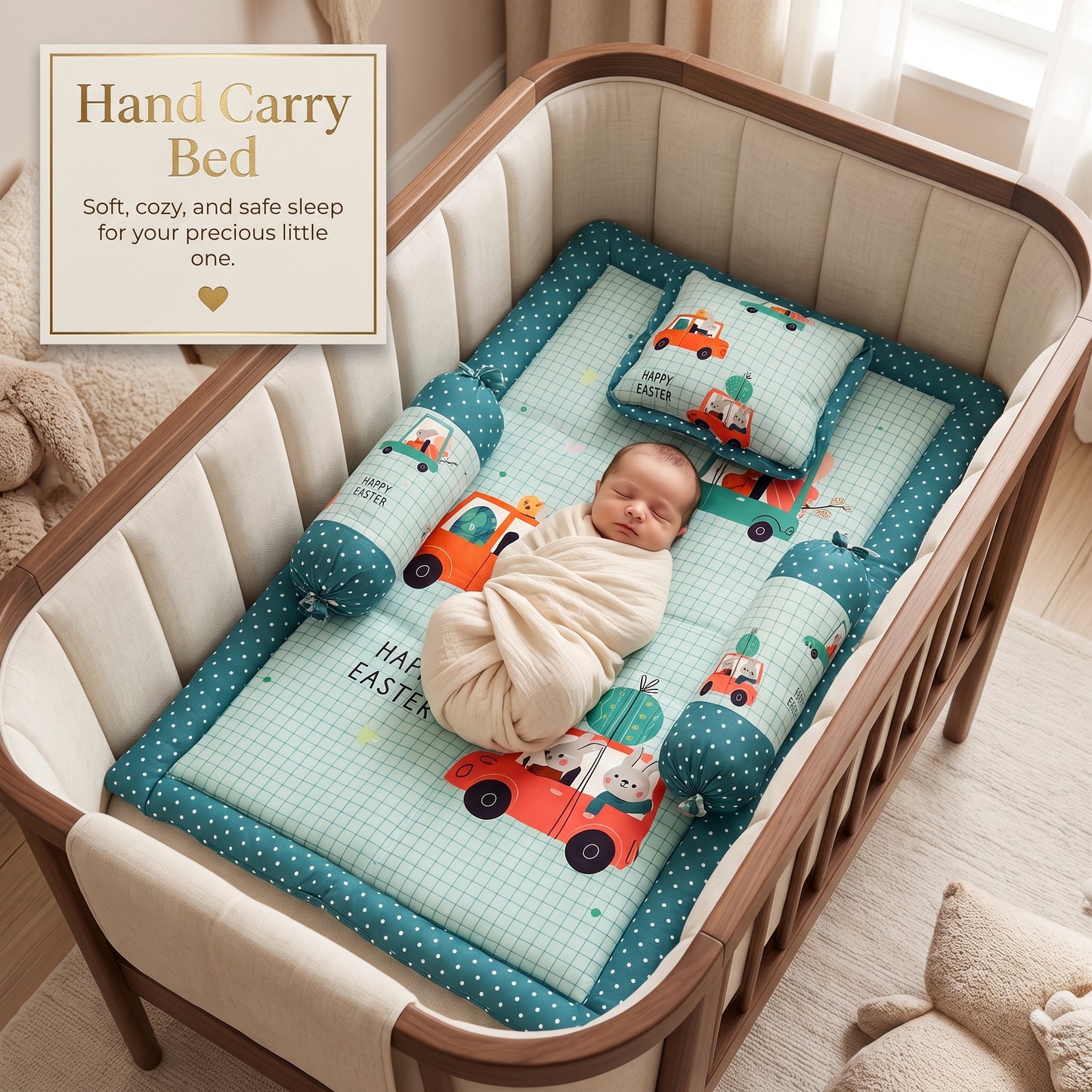 MONIMINI PREMIUM BABY BEDDING SET | DIGITAL PRINT MATTRESS, MOSQUITO NET SLEEPING BAG & BABY ESSENTIALS