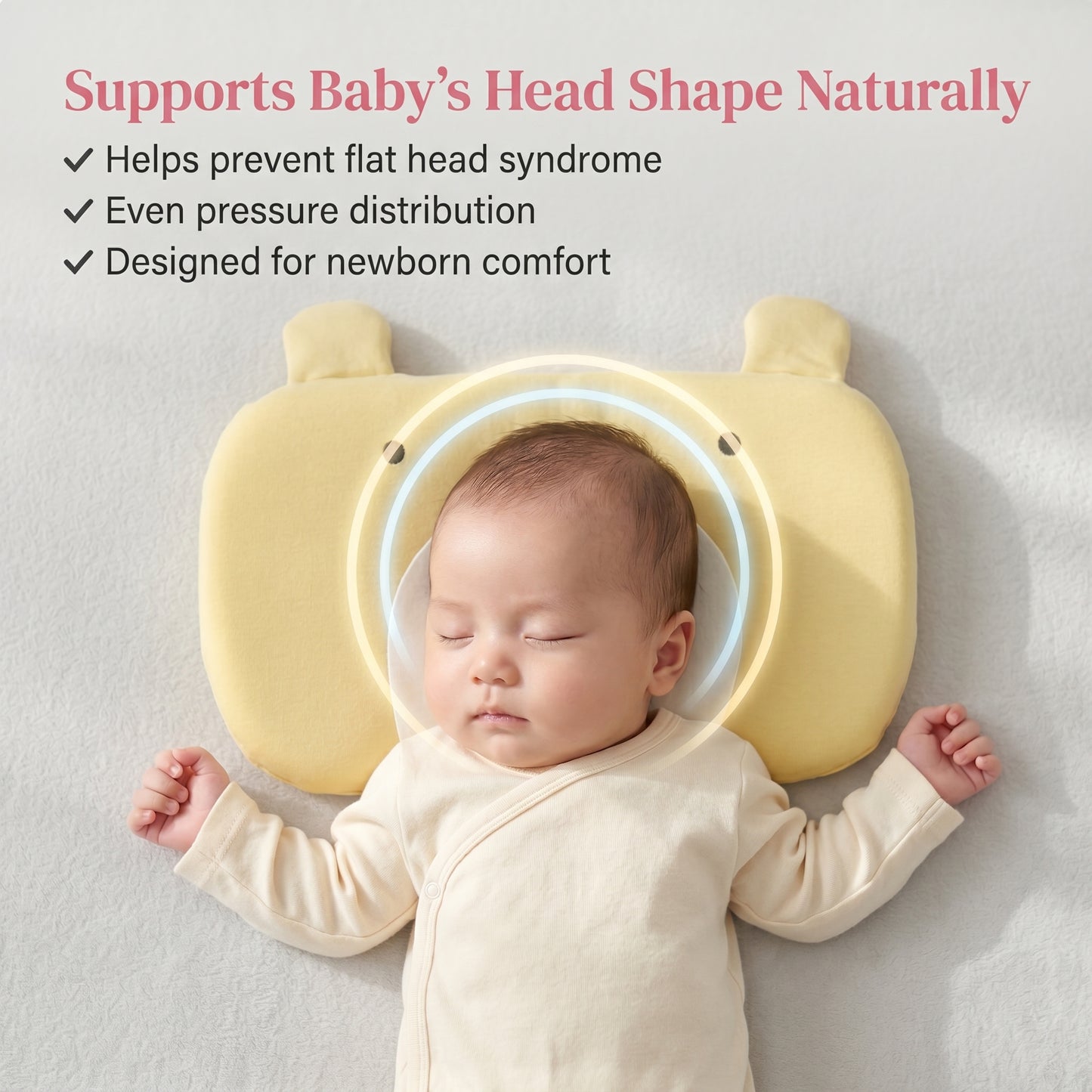 MONIMINI MEMORY FOAM HEAD SHAPING PILLOW | SOFT & BREATHABLE NEWBORN SUPPORT CUSHION