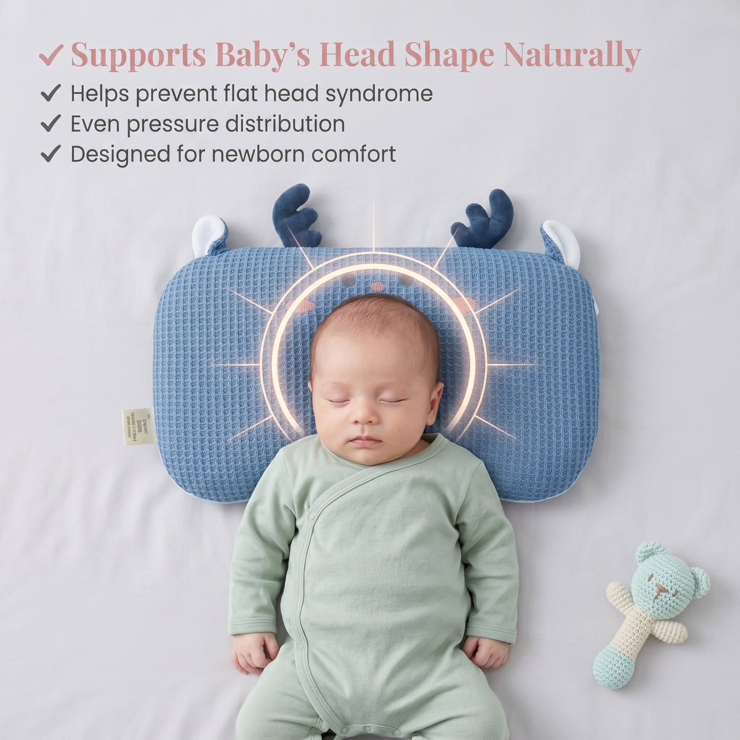MONIMINI PREMIUM BABY MEMORY FOAM PILLOW | PRESSURE-RELIEF HEAD SUPPORT FOR NEWBORNS 0-12 MONTHS
