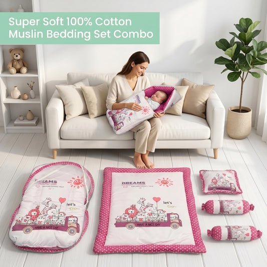 MONIMINI PREMIUM BABY BEDDING SET | DIGITAL PRINT MATTRESS, MOSQUITO NET SLEEPING BAG & BABY ESSENTIALS