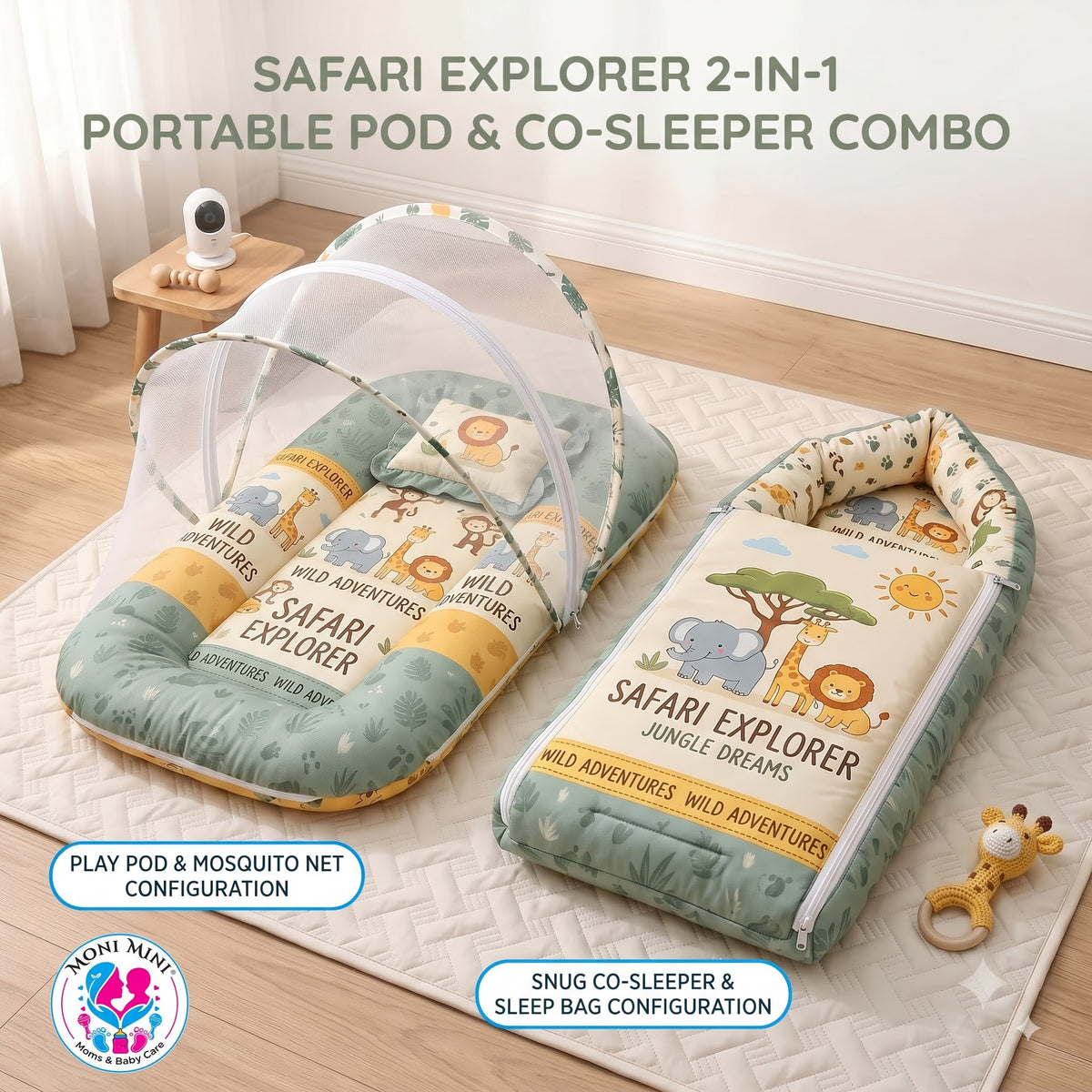 MONIMINI PREMIUM DIGITAL PRINT 2-IN-1 COMBO SET | BABY SLEEPING BAG & MOSQUITO NET