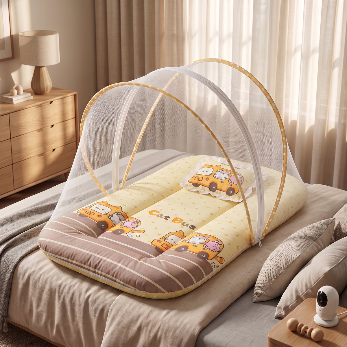 MONIMINI EXTRA LARGE BABY BED | BREATHABLE MOSQUITO NET & SOFT CUSHION COMFORT