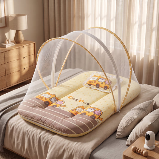 MONIMINI EXTRA LARGE BABY BED | BREATHABLE MOSQUITO NET & SOFT CUSHION COMFORT
