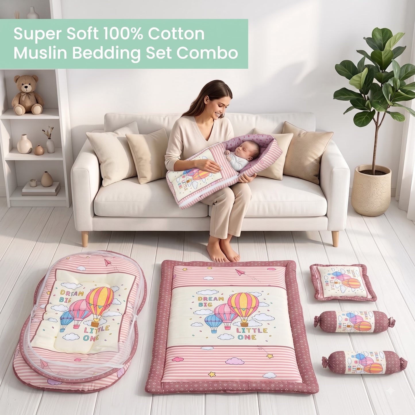 MONIMINI LUXURY DIGITAL PRINT BABY BEDDING SET | COMPLETE NEWBORN SLEEP & CARE COMBO
