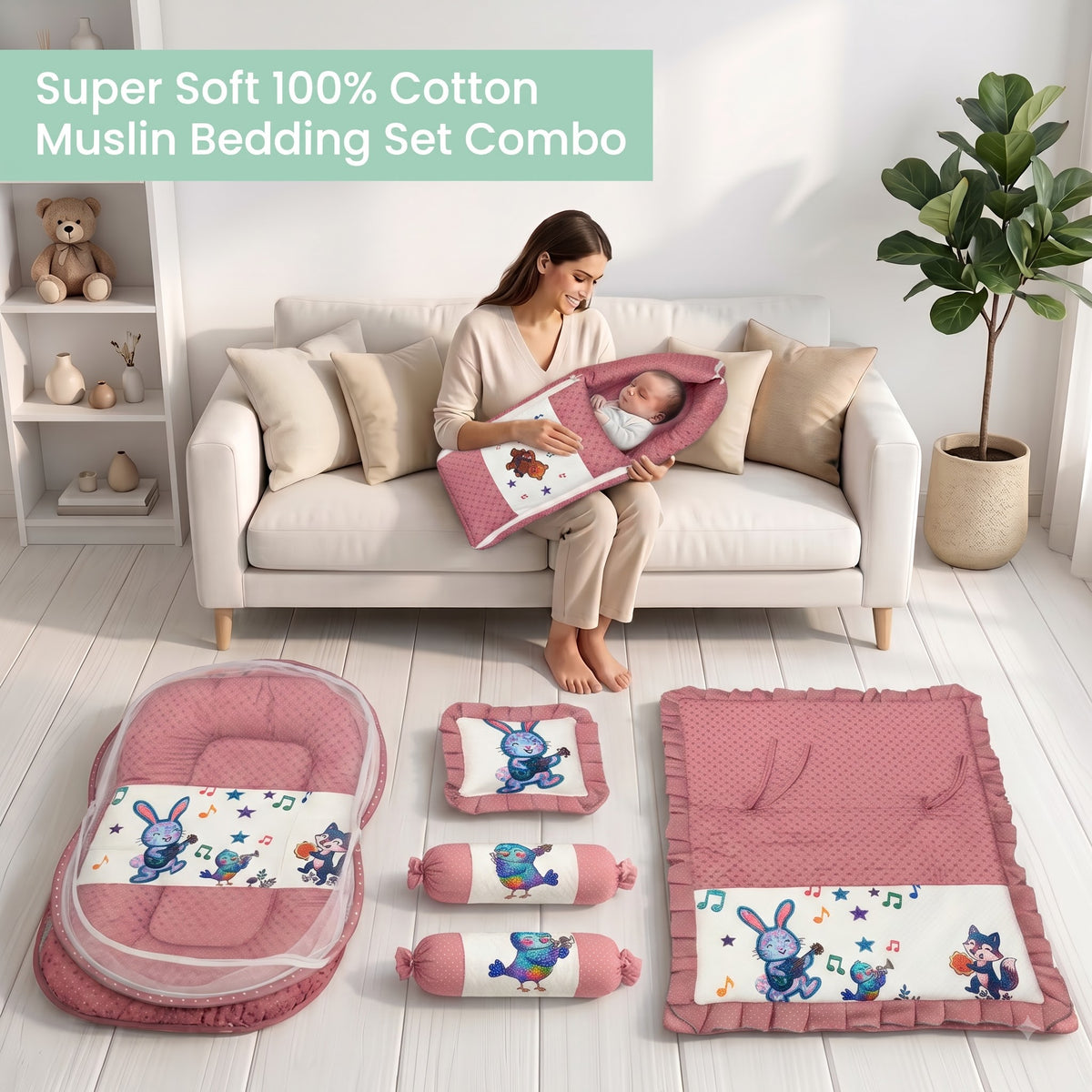 MONIMINI LUXURY DTF PRINT BABY BEDDING SET | COMPLETE NEWBORN SLEEP & CARE COMBO