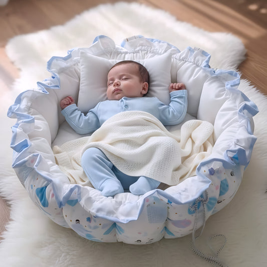 MONIMINI PREMIUM BABY NEST ROUND BED | SOFT COTTON NEWBORN SLEEPING PILLOW & PROTECTIVE CUSHION SIDES