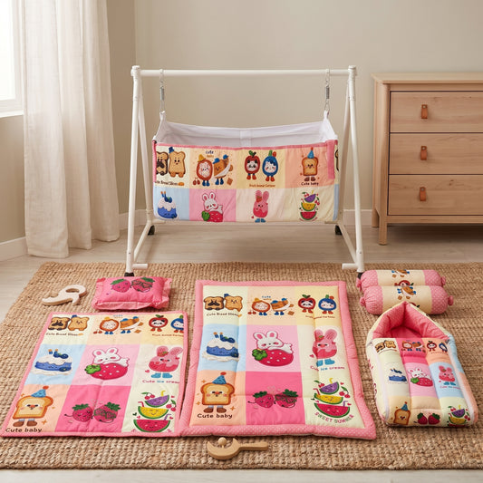 MONIMINI COMPLETE 7 PIECE DIGITAL PRINT BEDDING SET ESSENTIALS COMBO FOR BABY 0-6 MONTHS