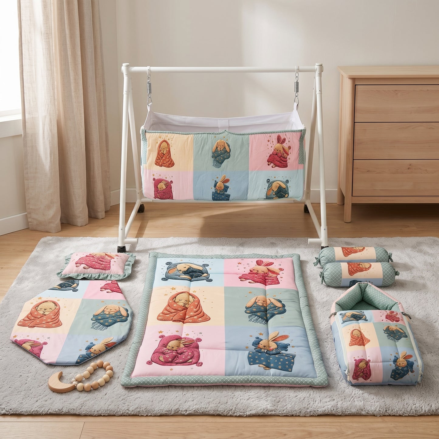 MONIMINI LUXURY DIGITAL PRINT BABY BEDDING COMBO SET FOR NEWBORNS 7-PIECE COTTON BABY CARE ESSENTIALS