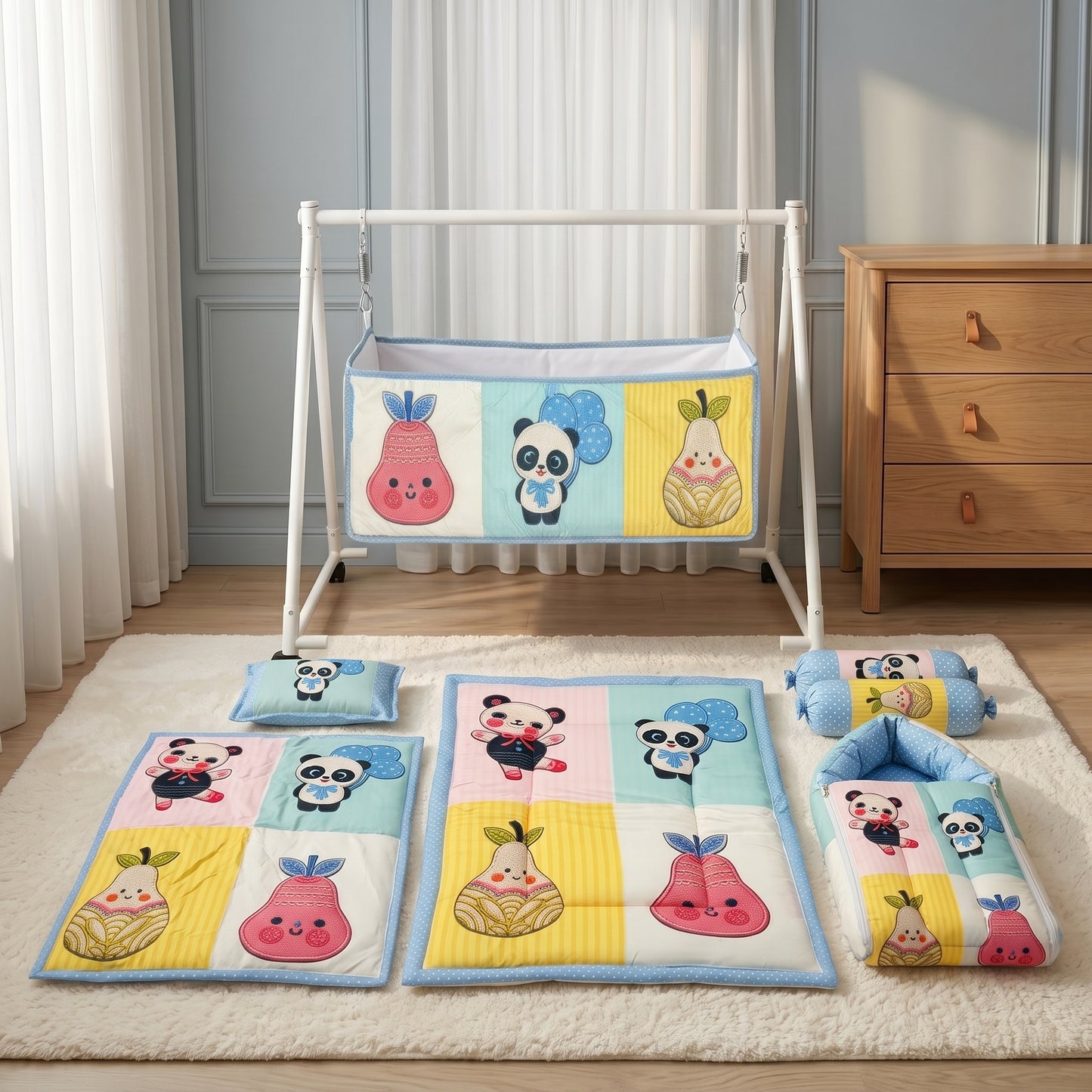 MONIMINI LUXURY DIGITAL PRINT BABY BEDDING COMBO SET FOR NEWBORNS 7-PIECE COTTON BABY CARE ESSENTIALS