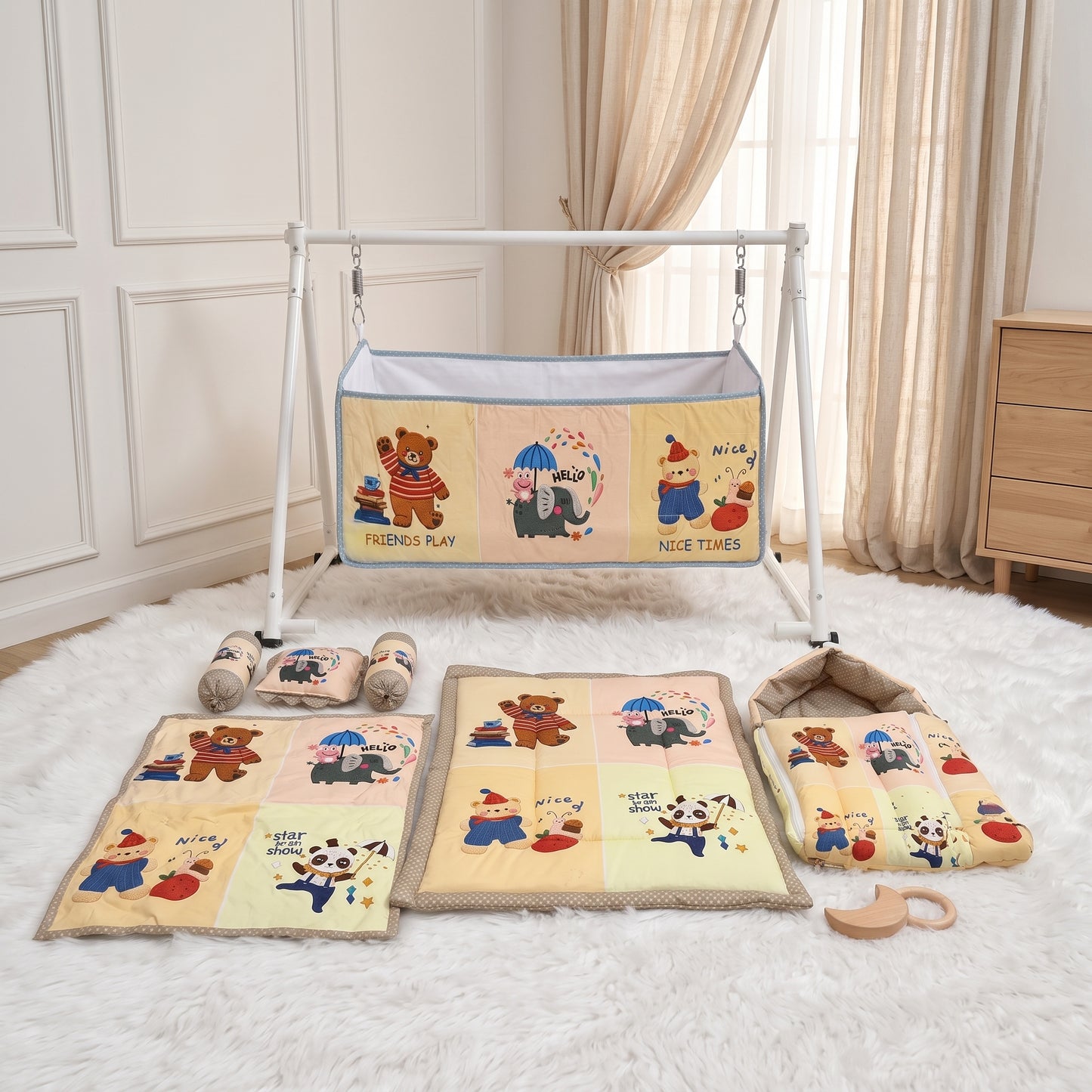 MONIMINI COMPLETE 7 PIECE DIGITAL PRINT BEDDING SET ESSENTIALS COMBO FOR BABY 0-6 MONTHS