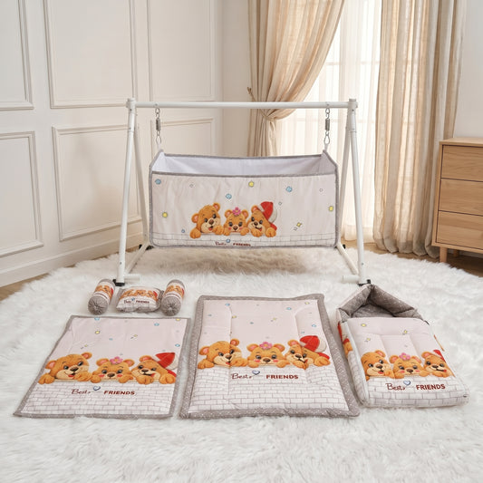 MONIMINI LUXURY DIGITAL PRINT BABY BEDDING COMBO SET FOR NEWBORNS 7-PIECE COTTON BABY CARE ESSENTIALS