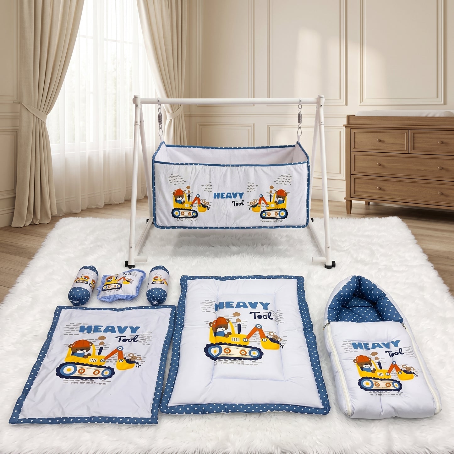 MONIMINI COMPLETE 7 PIECE DIGITAL PRINT BEDDING SET ESSENTIALS COMBO FOR BABY 0-6 MONTHS