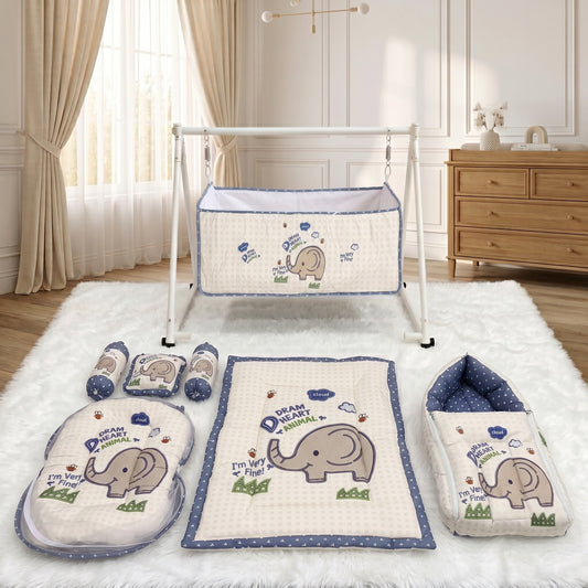 MONIMINI COMPLETE 7 PIECE DIGITAL PRINT BEDDING SET ESSENTIALS COMBO FOR BABY 0-6 MONTHS