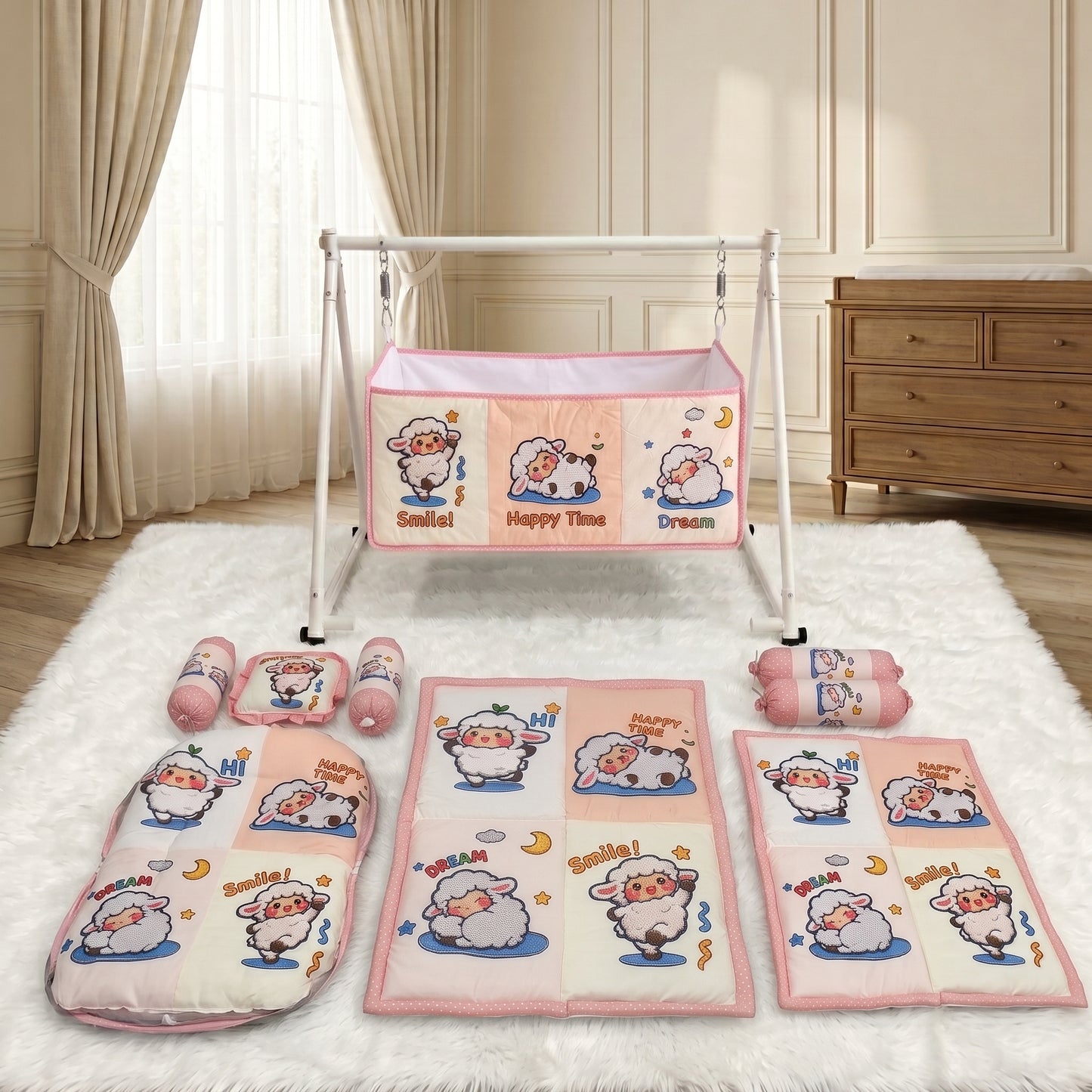 MONIMINI COMPLETE 7 PIECE DIGITAL PRINT BEDDING SET ESSENTIALS COMBO FOR BABY 0-6 MONTHS