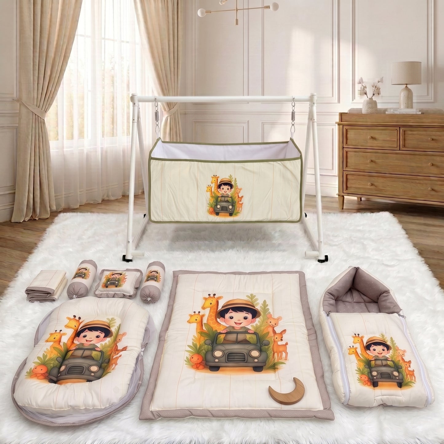 MONIMINI LUXURY DIGITAL PRINT BABY BEDDING COMBO SET FOR NEWBORNS 7-PIECE COTTON BABY CARE ESSENTIALS