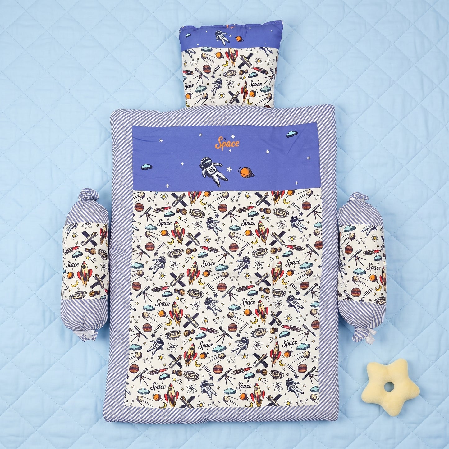 MONI MINI Premium Unique Design Baby Mattress Set With 2 Bolster and 1 Head Pillow