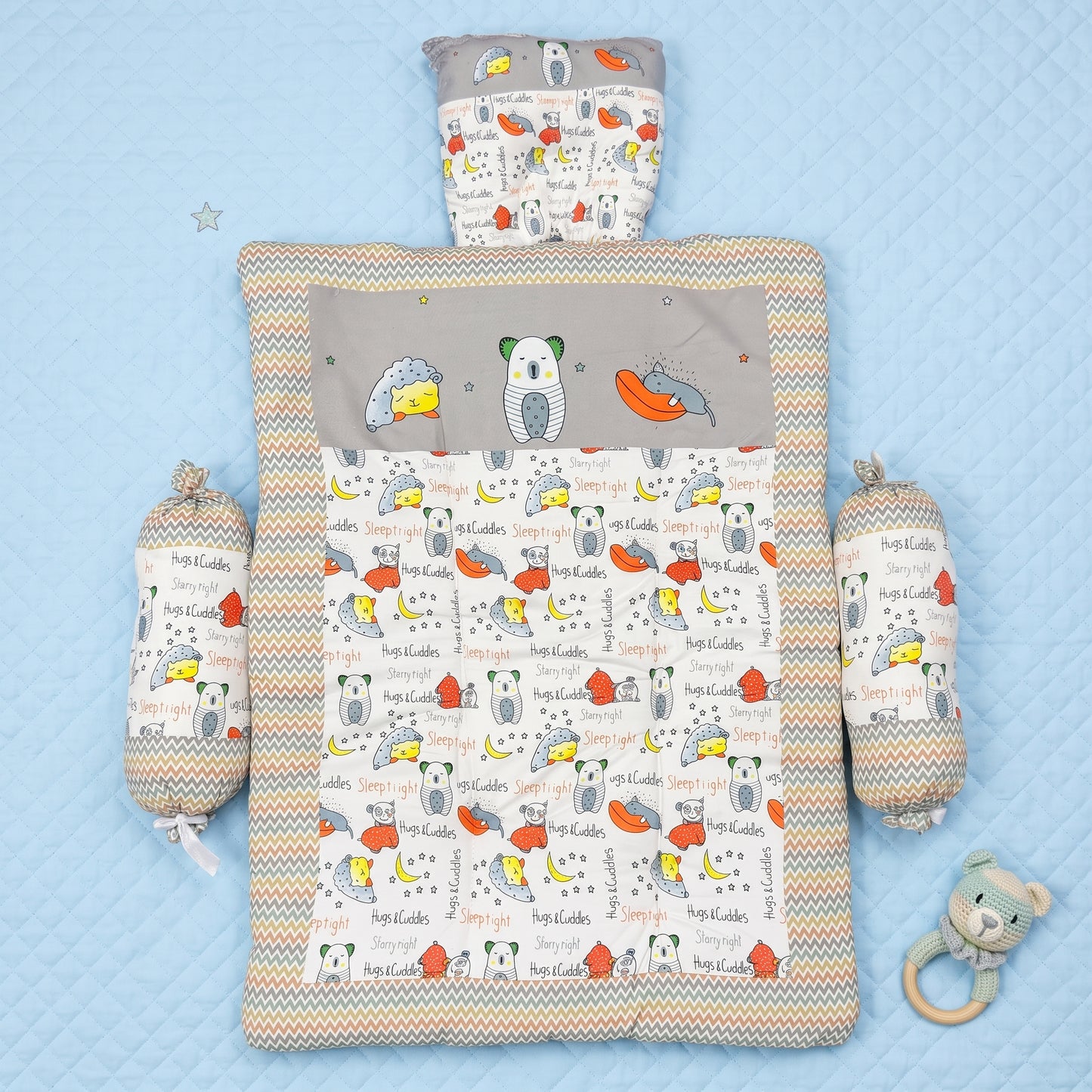 MONI MINI Premium Unique Design Baby Mattress Set With 2 Bolster and 1 Head Pillow