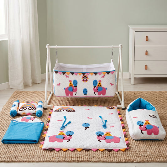 MONIMINI COMPLETE 7 PIECE UNN WORK BEDDING SET ESSENTIALS COMBO FOR BABY 0-6 MONTHS