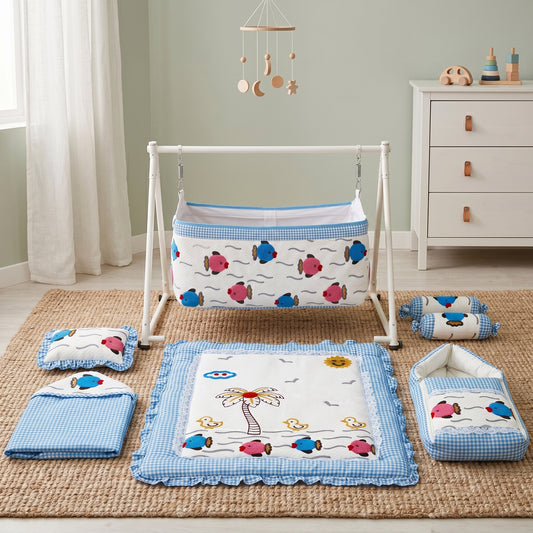MONIMINI LUXURY UNN WORK BABY BEDDING COMBO SET FOR NEWBORNS 7-PIECE COTTON BABY CARE ESSENTIALS