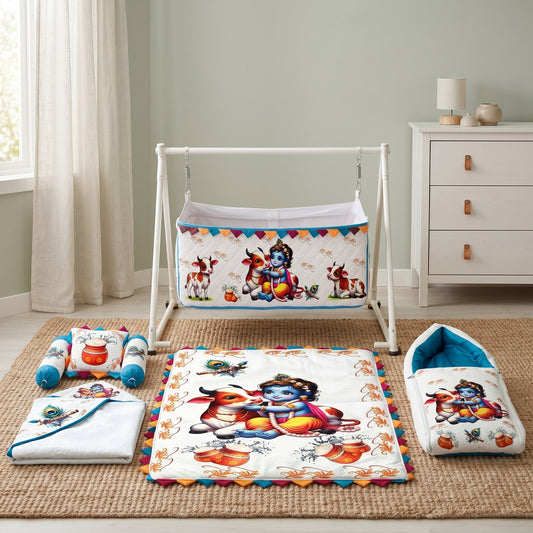 MONIMINI LUXURY DTF PRINT BABY BEDDING COMBO SET FOR NEWBORNS 7-PIECE COTTON BABY CARE ESSENTIALS