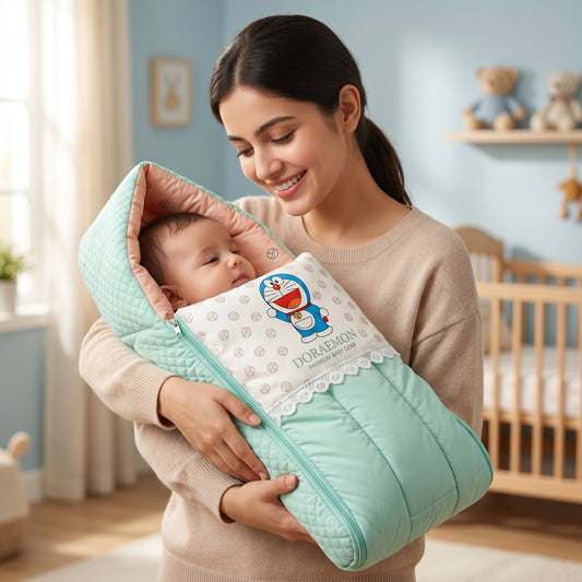 MONIMINI LUXURY BABY SLEEPING BAG | ULTRA SOFT COTTON BABY WRAP FOR NEWBORNS | SAFE, COZY & COMFORTABLE | 0-6 MONTHS