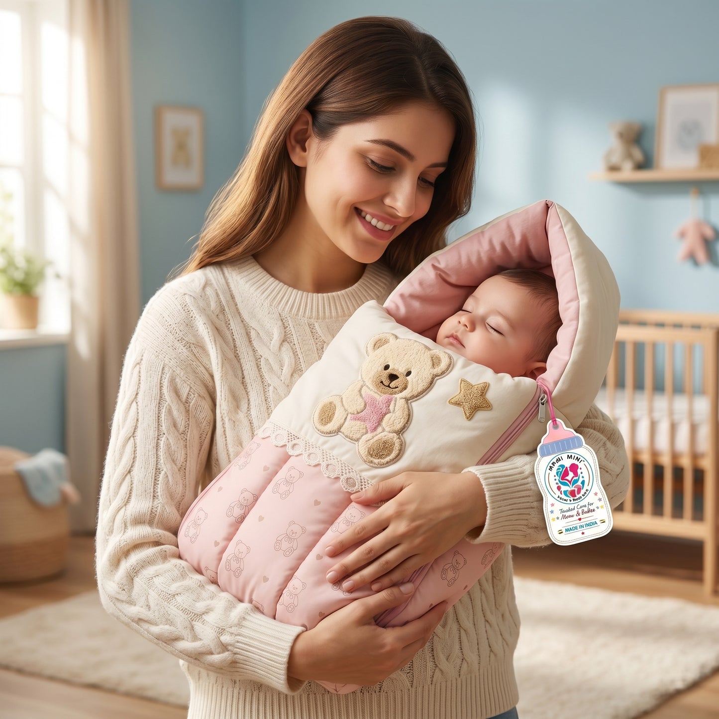 MONIMINI LUXURY BABY SLEEPING BAG | ULTRA SOFT COTTON BABY WRAP FOR NEWBORNS | SAFE, COZY & COMFORTABLE | 0-6 MONTHS