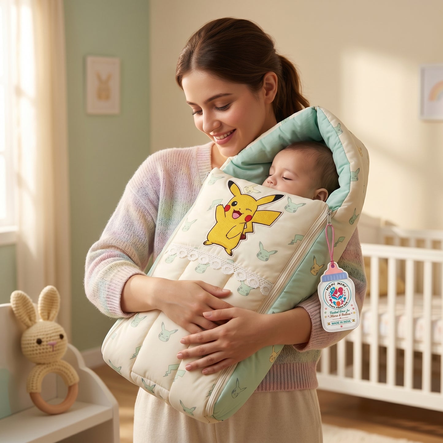 MONIMINI LUXURY BABY SLEEPING BAG | ULTRA SOFT COTTON BABY WRAP FOR NEWBORNS | SAFE, COZY & COMFORTABLE | 0-6 MONTHS