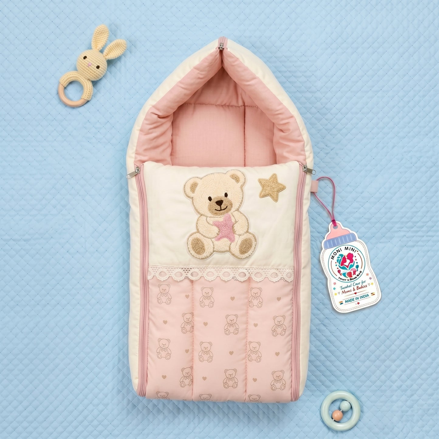 MONIMINI LUXURY BABY SLEEPING BAG | ULTRA SOFT COTTON BABY WRAP FOR NEWBORNS | SAFE, COZY & COMFORTABLE | 0-6 MONTHS
