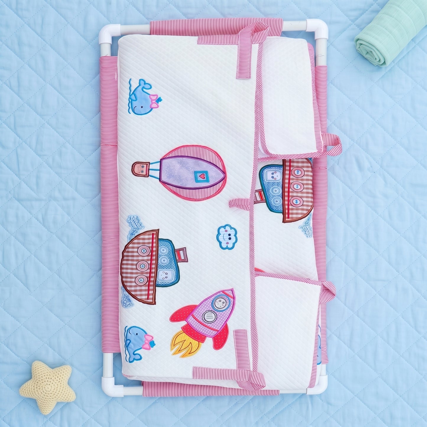 MONIMINI BABY CRADLE PIPE COVER WITH PATCH WORK DESIGN  | SOFT, BREATHABLE & SKIN-FRIENDLY