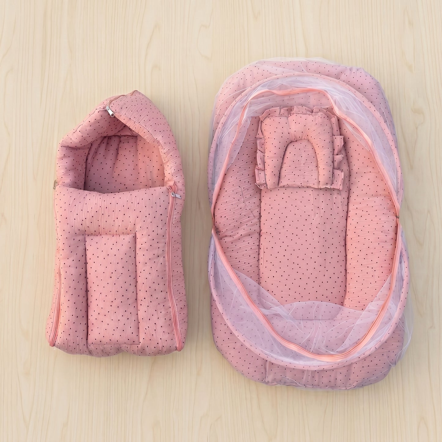 MONIMINI MUSLIN COMBO FOR NEWBORNS | BABY SLEEPING BAG & MOSQUITO NET BED | SOFT COTTON BABY CARE ESSENTIALS