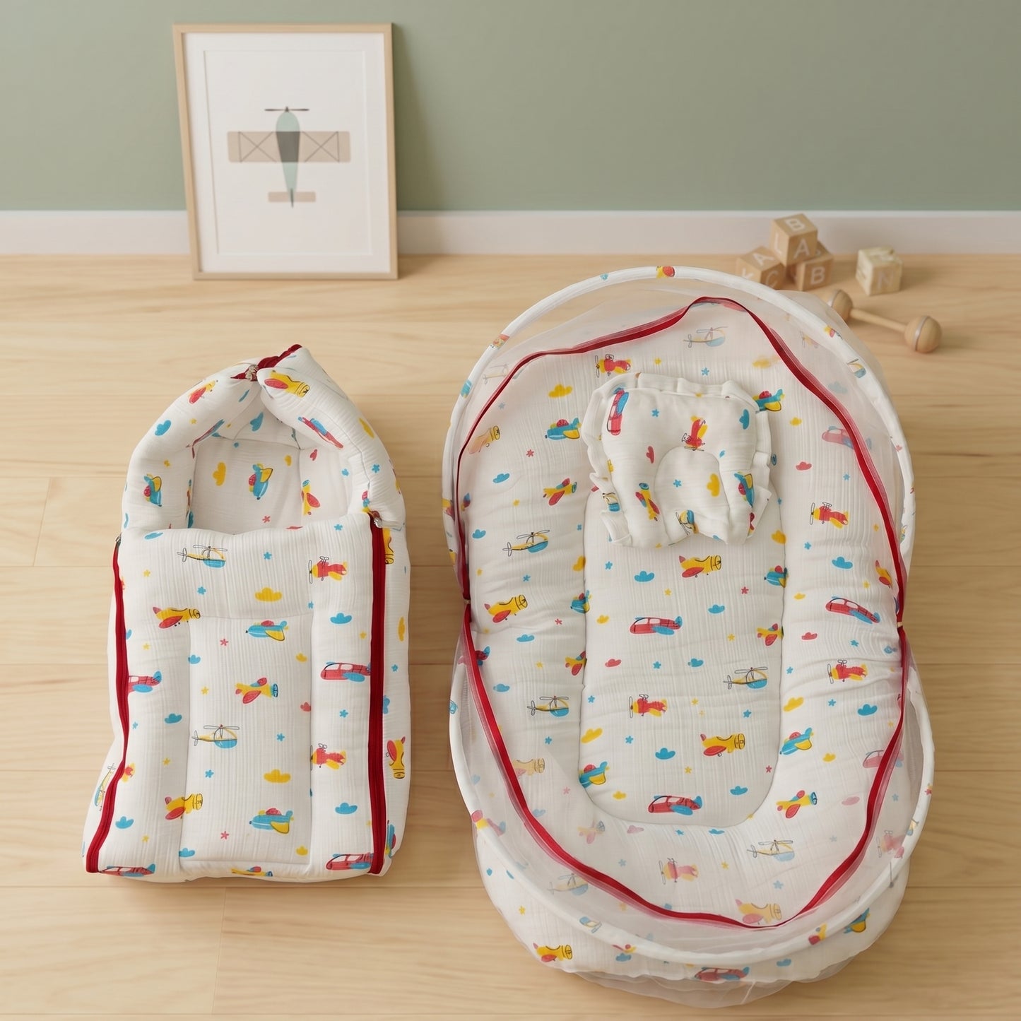 MONIMINI PREMIUM MUSLIN COMBO SET | BABY SLEEPING BAG & MOSQUITO NET MATTRESS FOR NEWBORNS