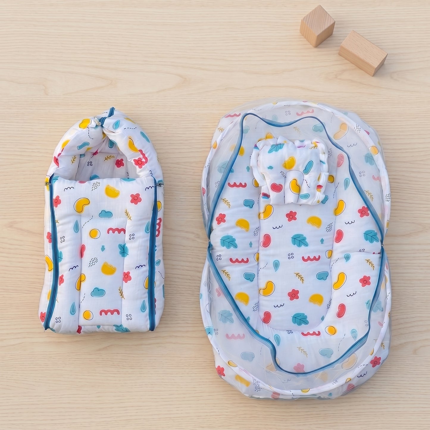 MONIMINI MUSLIN COMBO FOR NEWBORNS | BABY SLEEPING BAG & MOSQUITO NET BED | SOFT COTTON BABY CARE ESSENTIALS